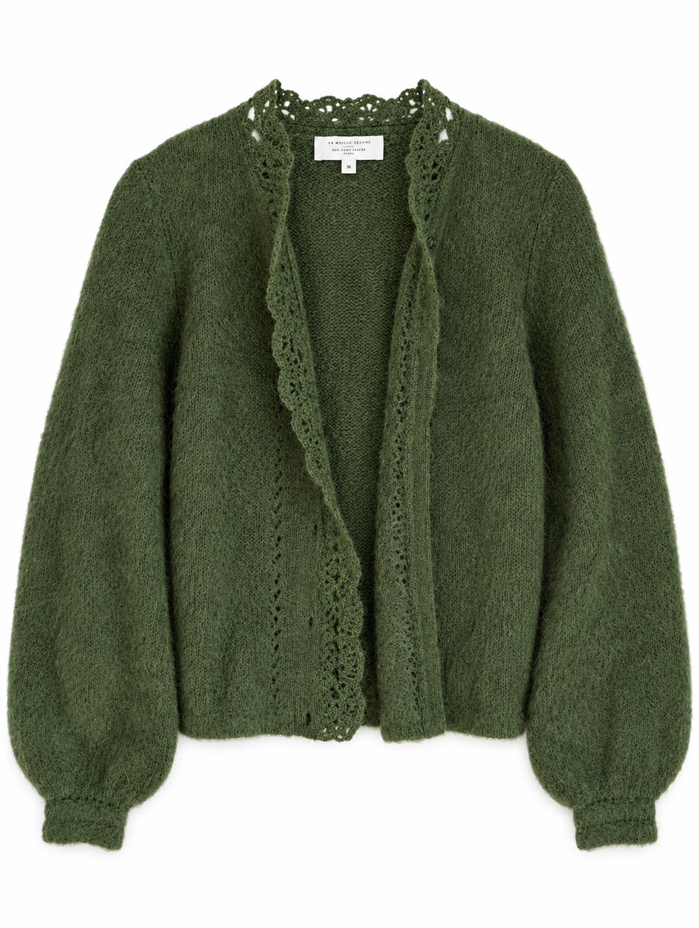 Sezane Angie M Vert Parfait Green Mohair Merino Wool Cardigan Sweater NWT